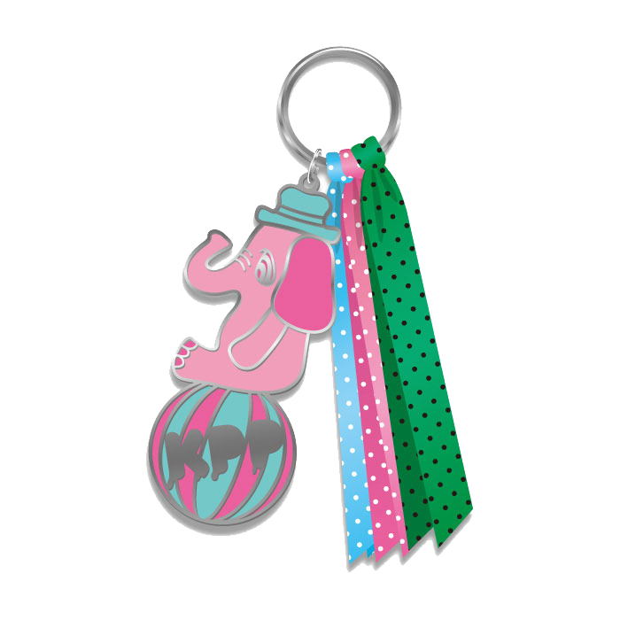 【Doki Doki Waku Waku Merchandise】DW-005<br>Elephant Ribbon Keychain SILVER（8×4cm）